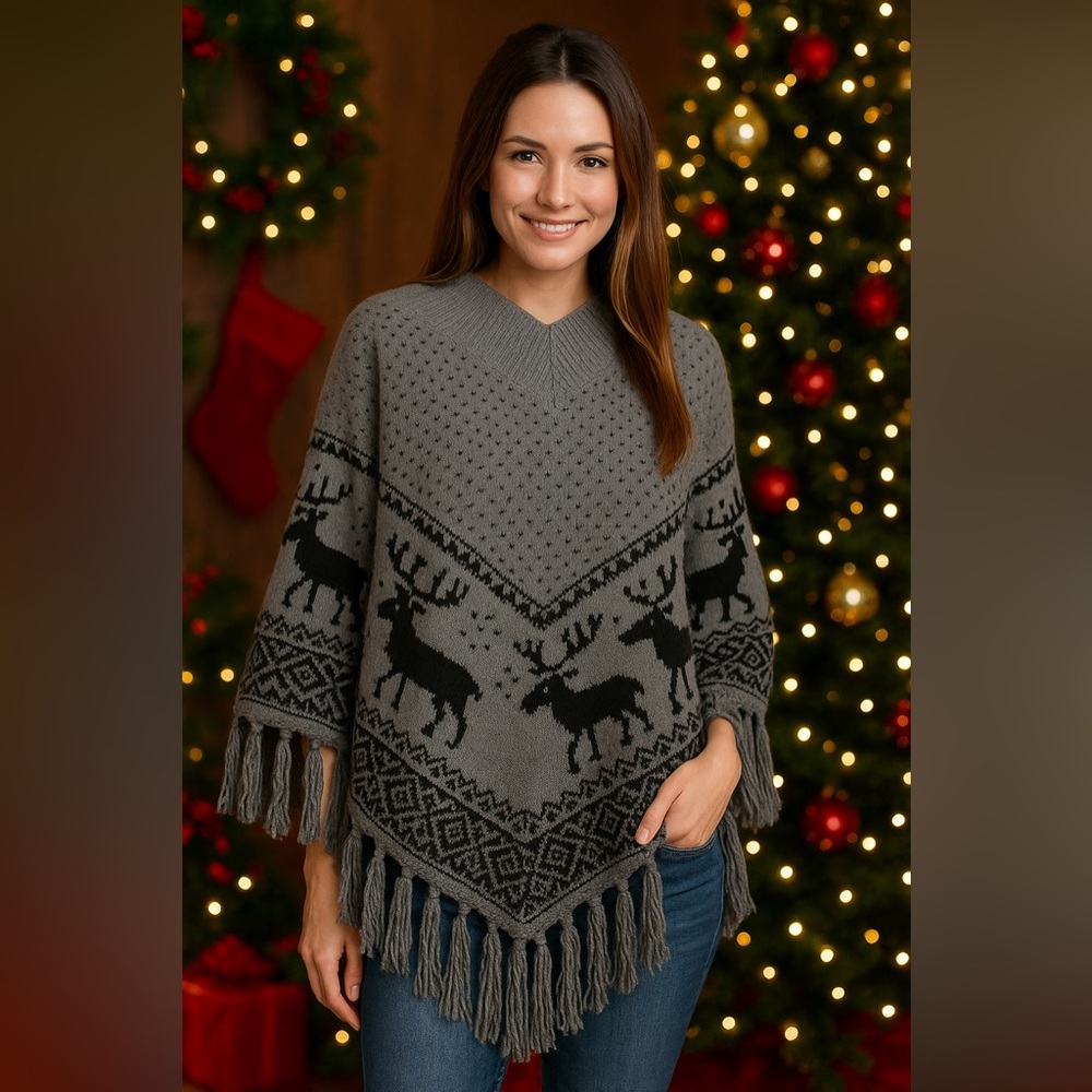 Steve Madden Gray Knit Poncho – Cozy & Stylish!